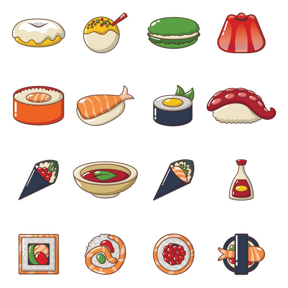 conjunto de iconos de comida japonesa, estilo de dibujos animados vector