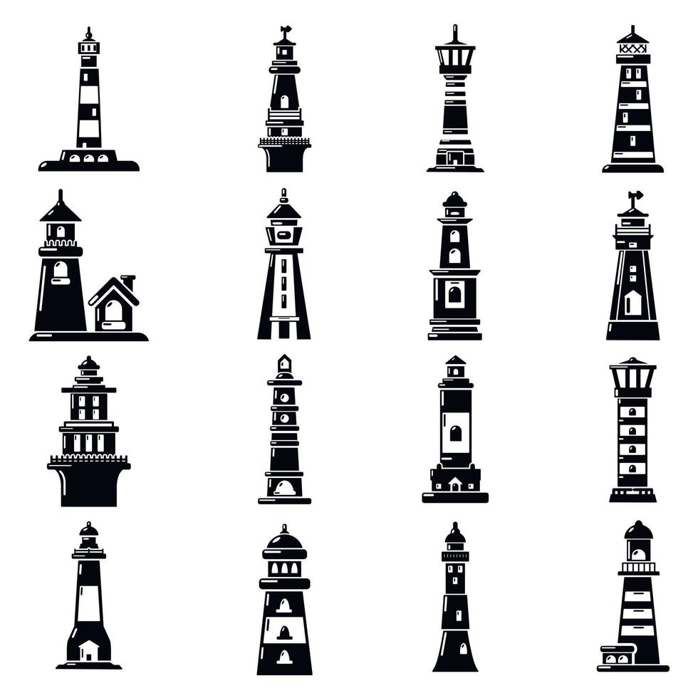 Lighthouse icons set, simple style vector