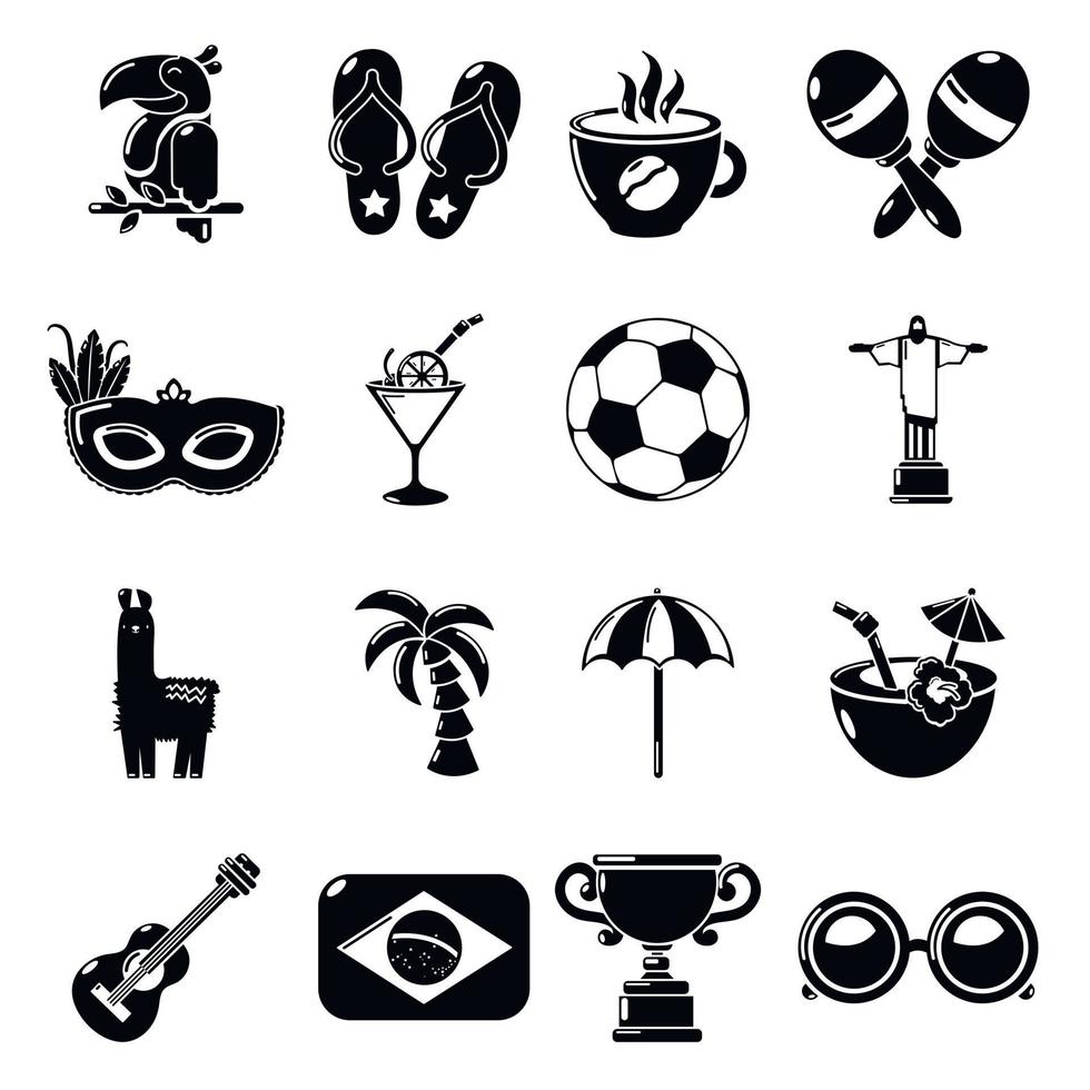 Travel Brazil icons set, simple style vector