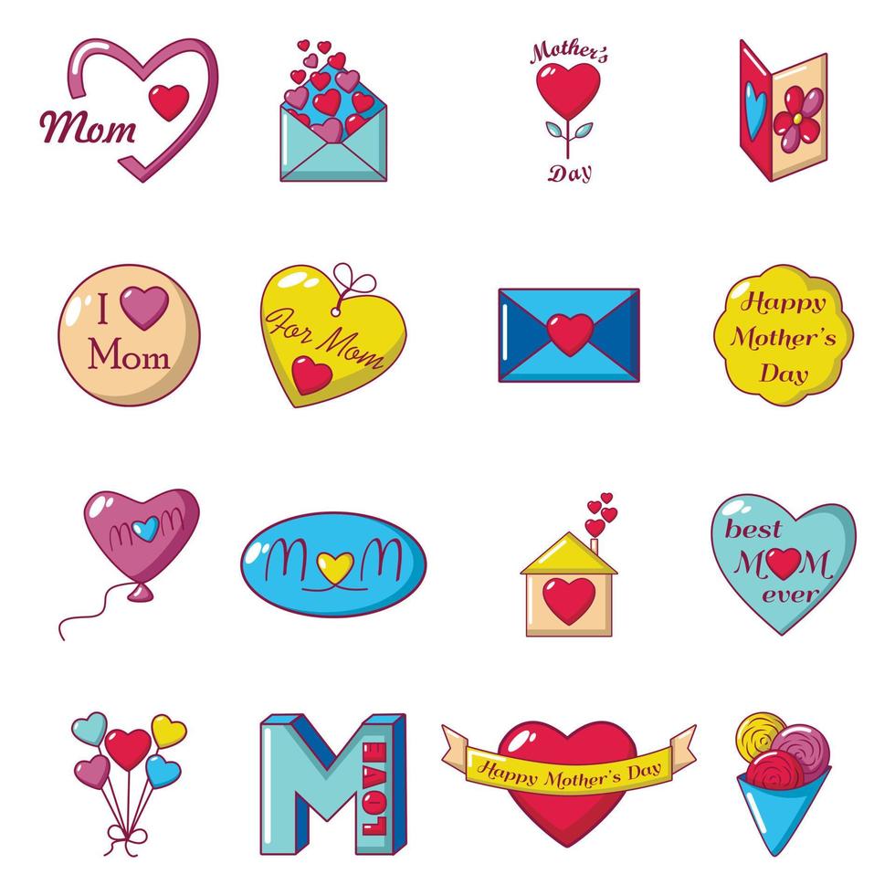 Mother Day icons set, cartoon style vector