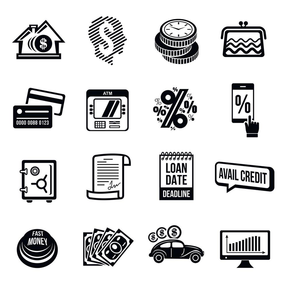 Loan credit icons set, simple style vector