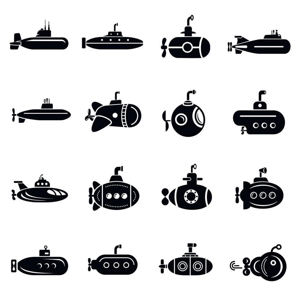 Submarine icons set, simple style vector