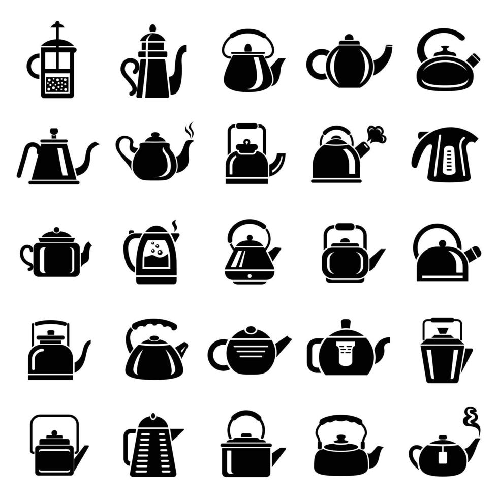 Conjunto de iconos de tetera hervidor, estilo simple vector