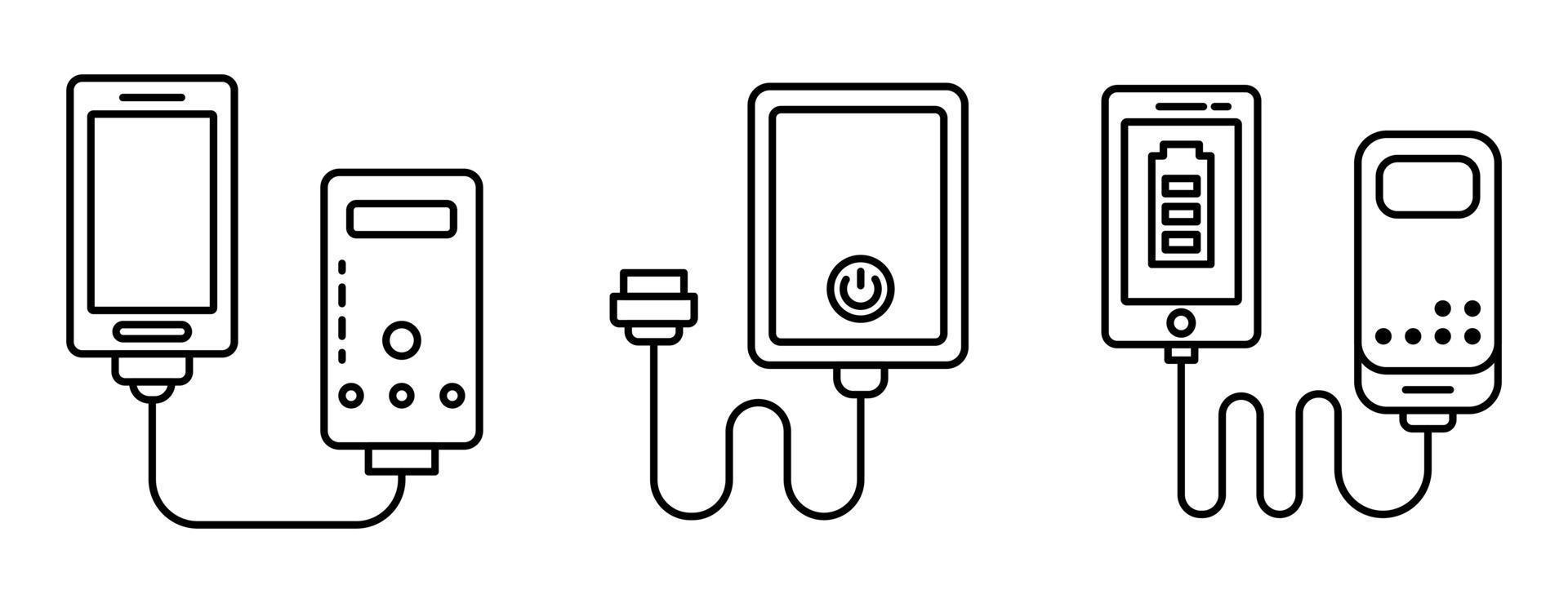 Power bank icons set, outline style vector