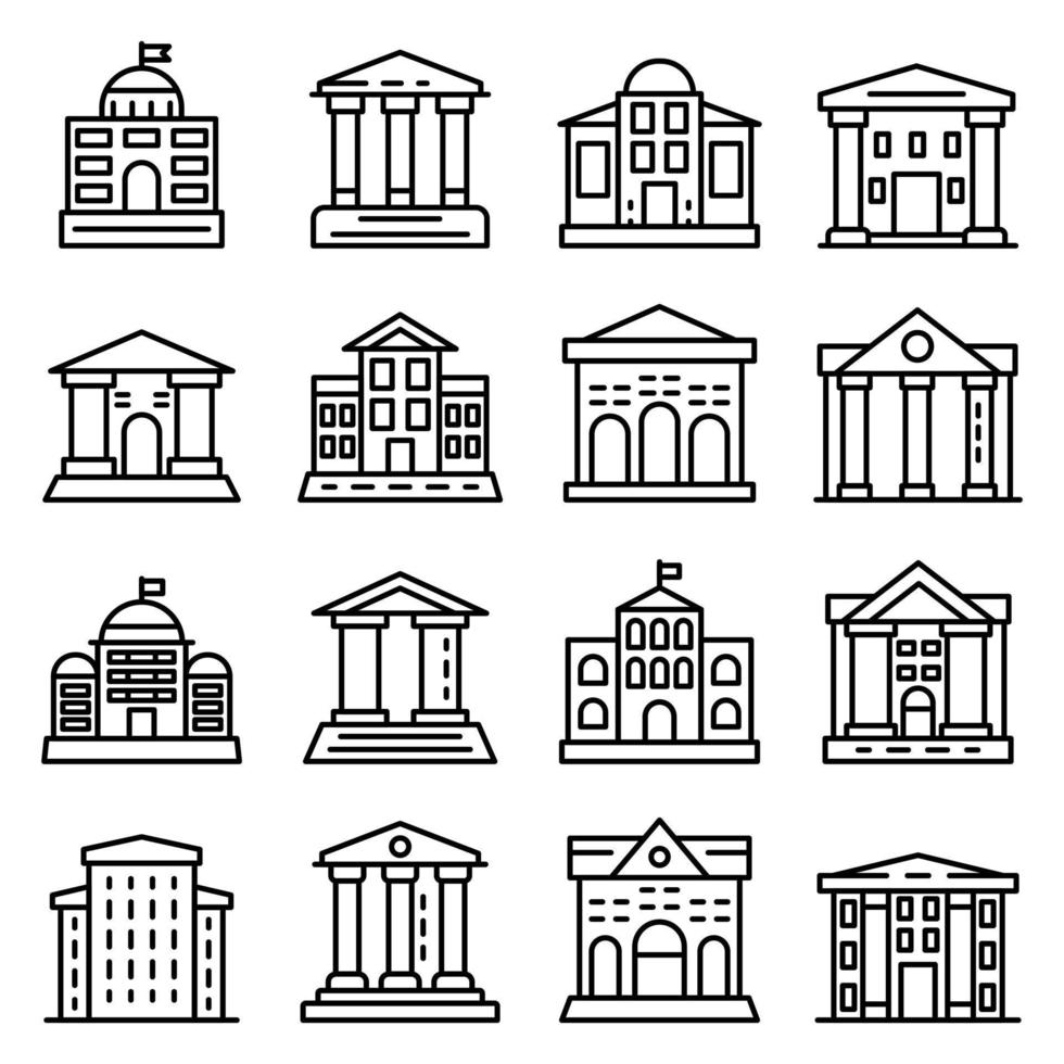 Courthouse icons set, outline style vector