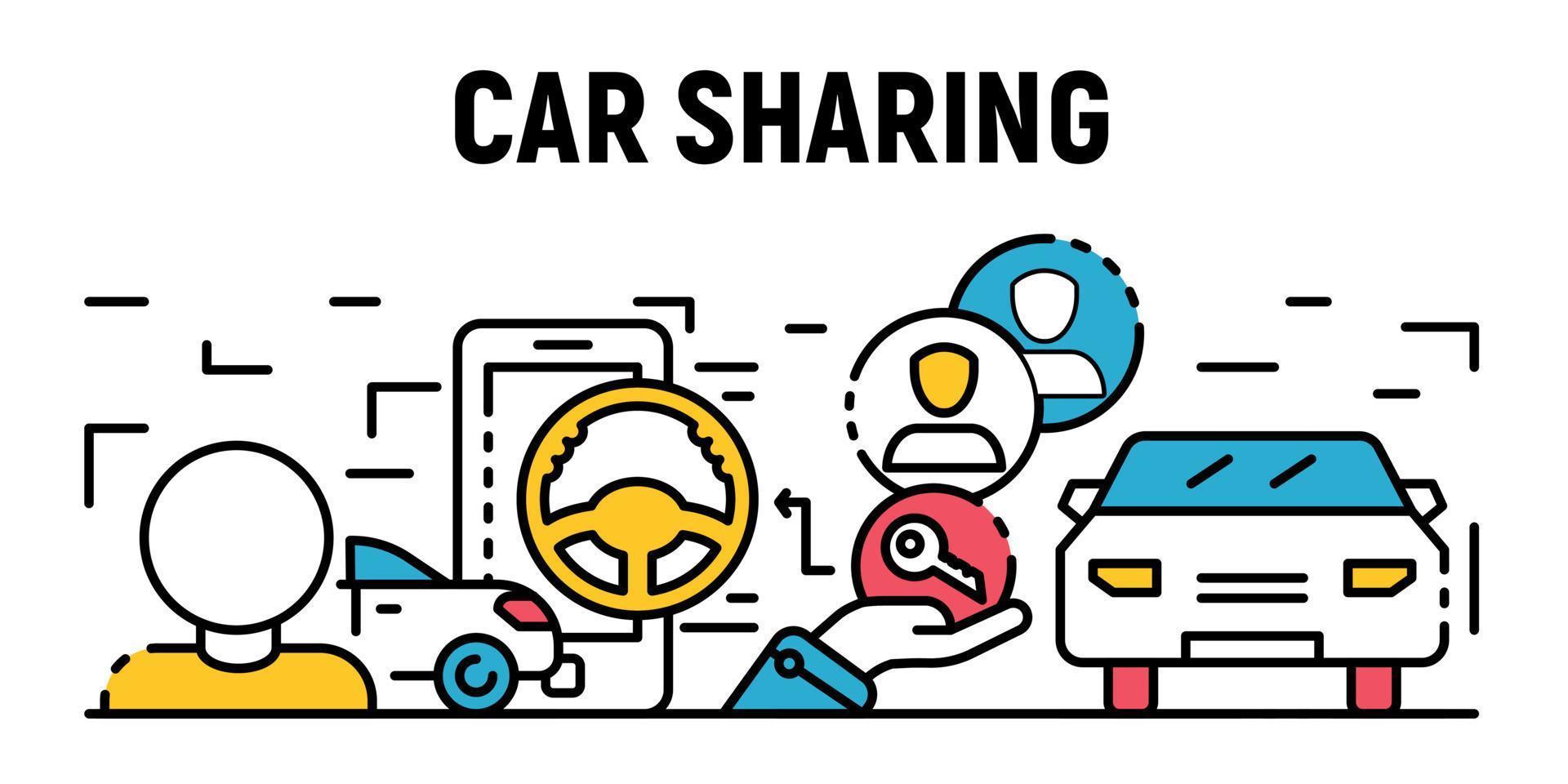 City car sharing banner, outline style vector