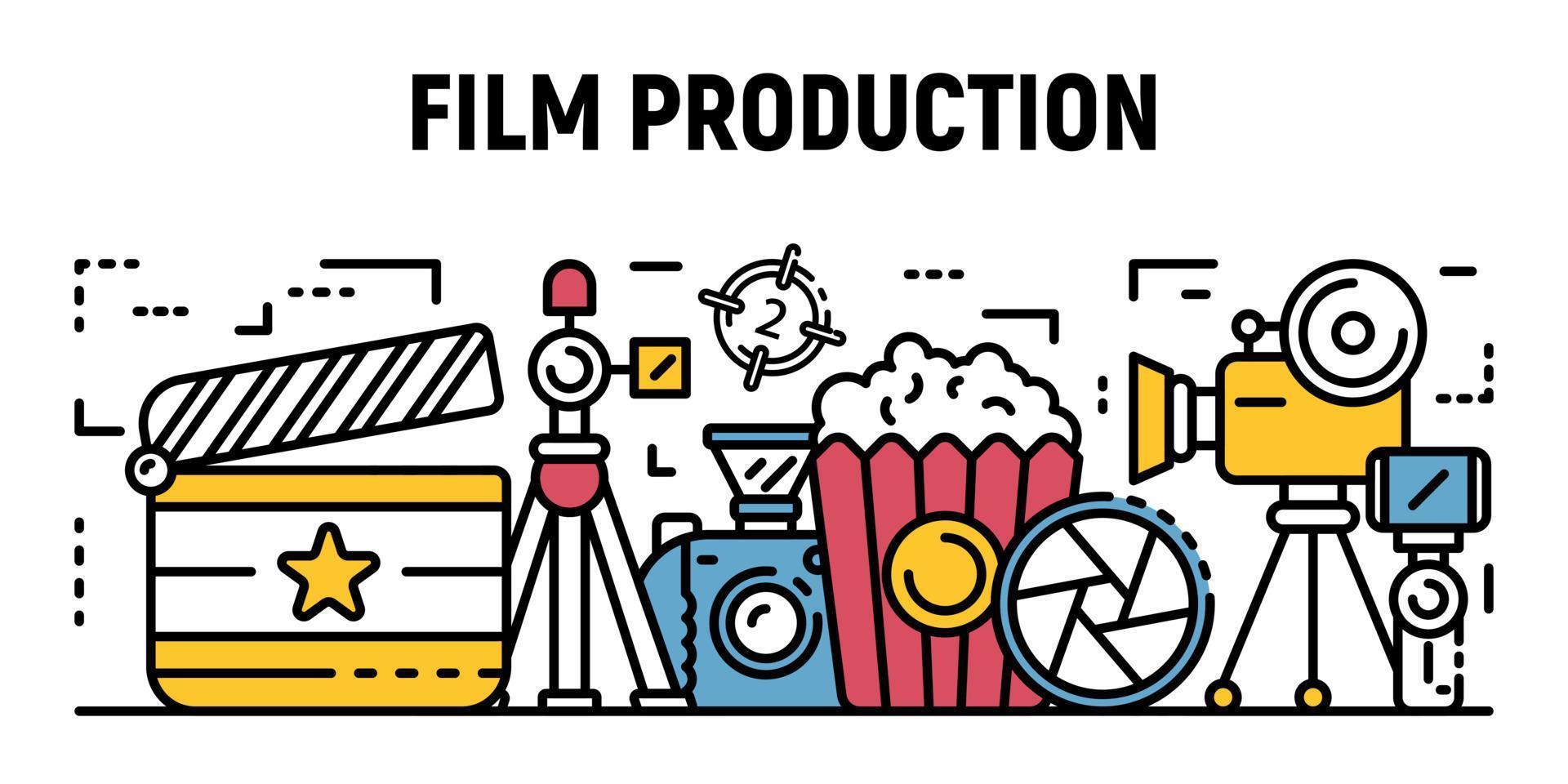 banner de producción de cine de estudio, estilo de esquema vector