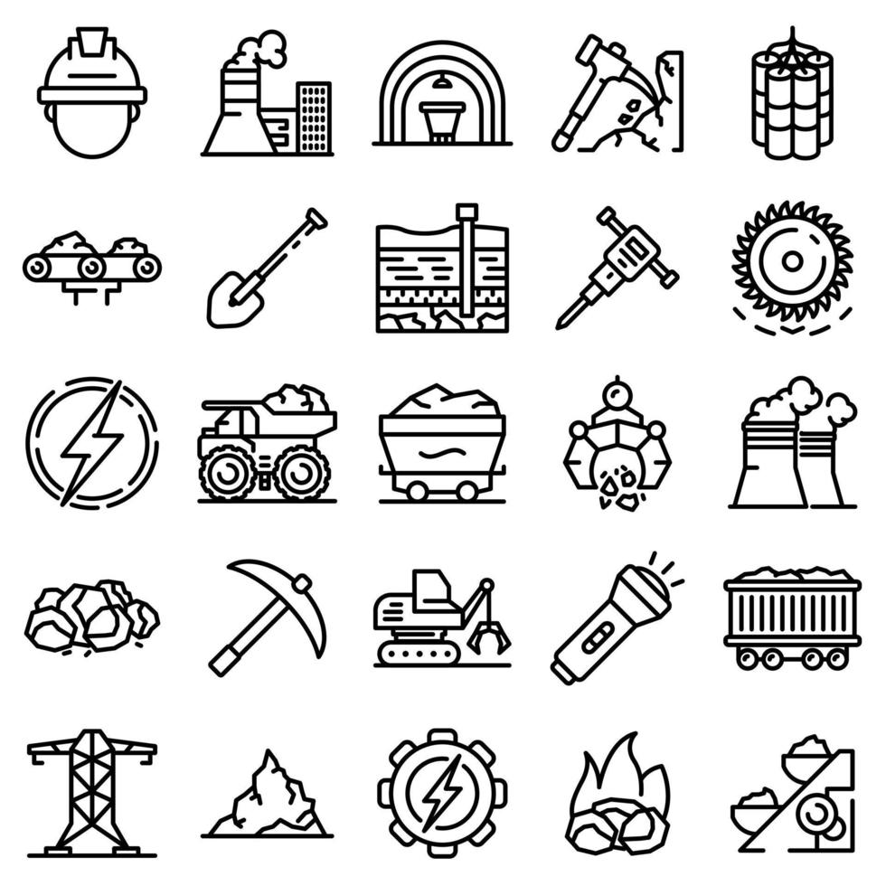 Coal industry icons set, outline style vector