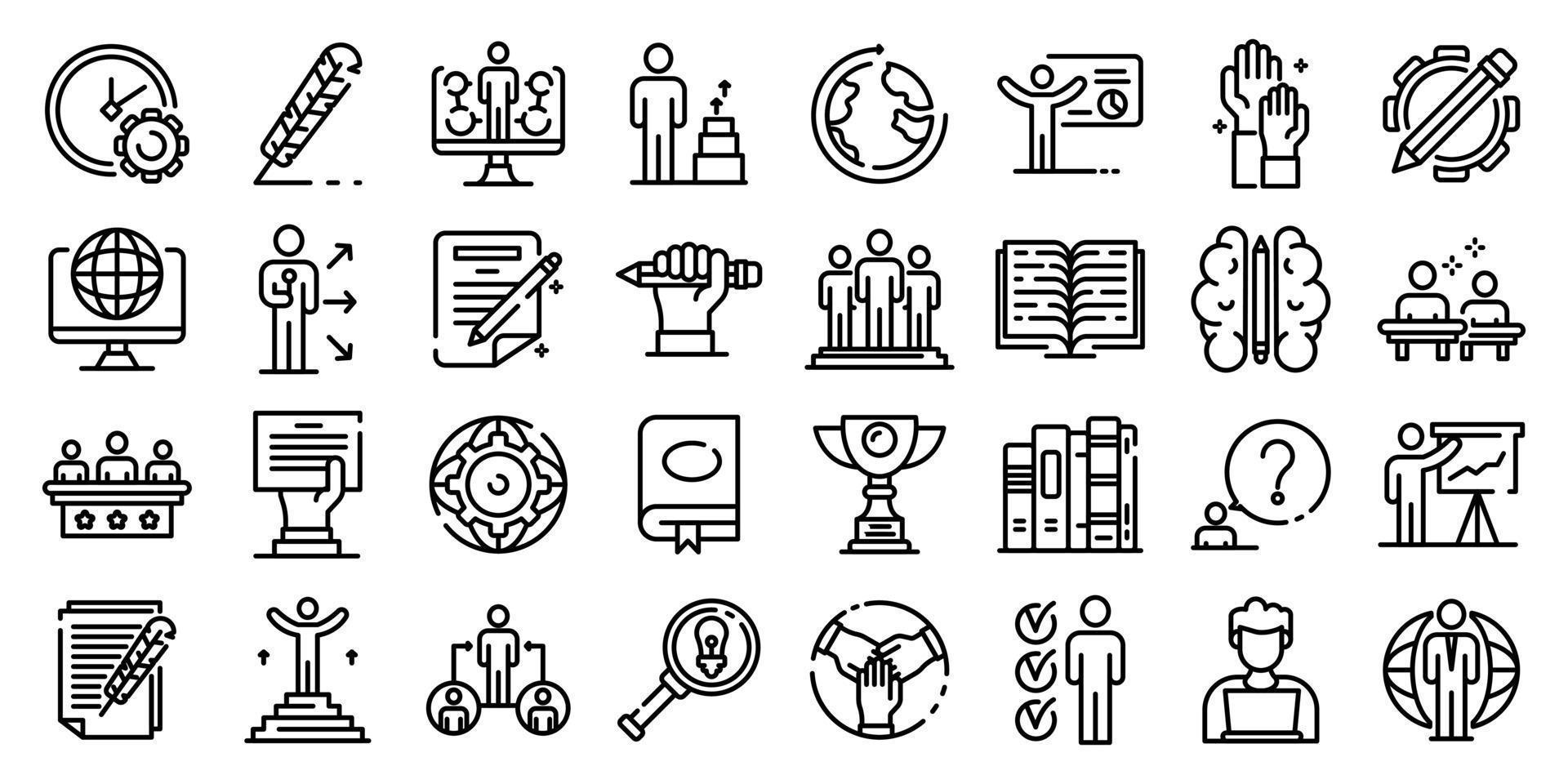Staff education icons set, outline style vector