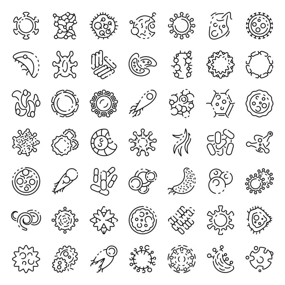 Bacteria icons set, outline style vector