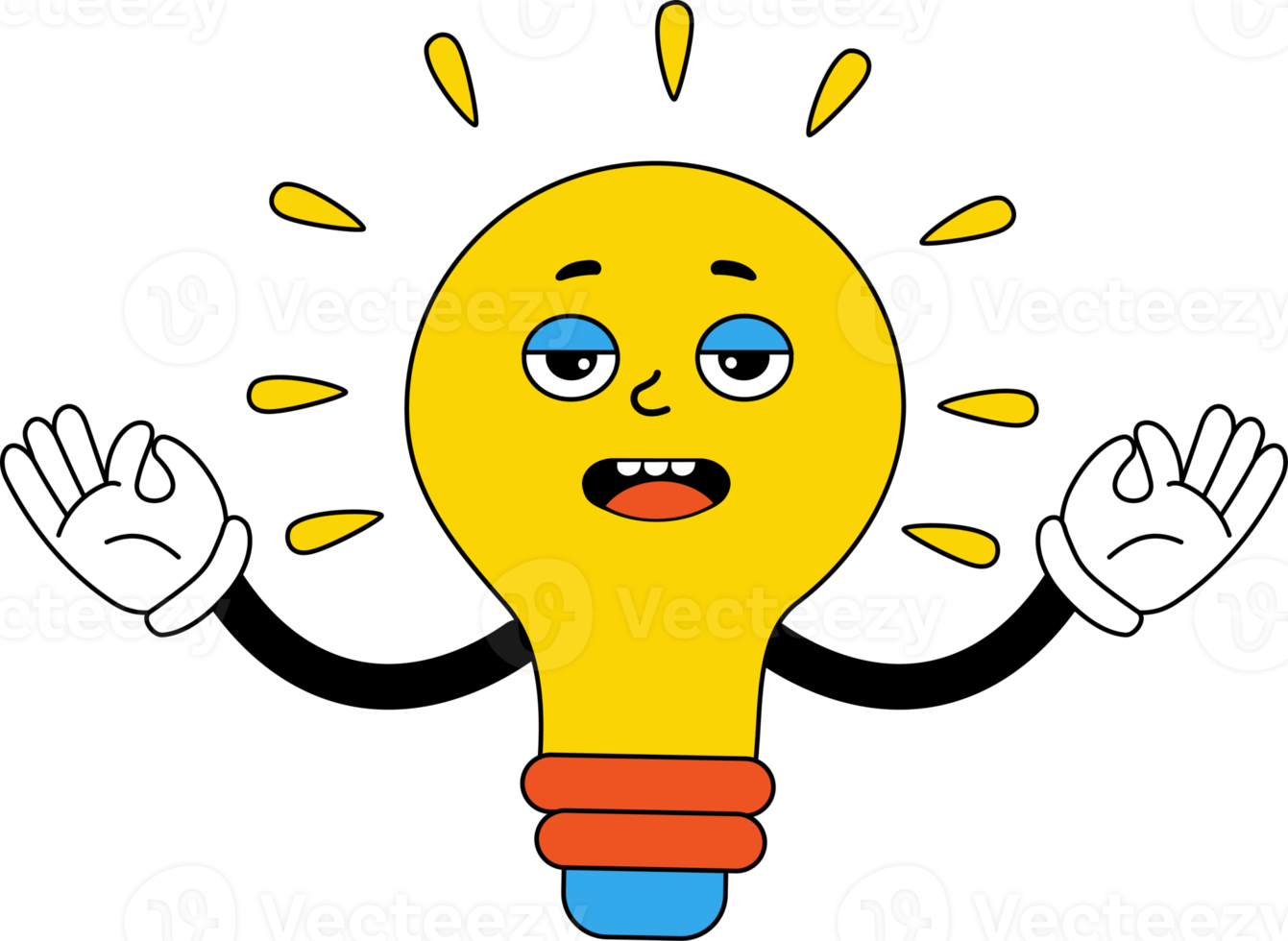 Funny cartoon character  light bulb with gloved hands png