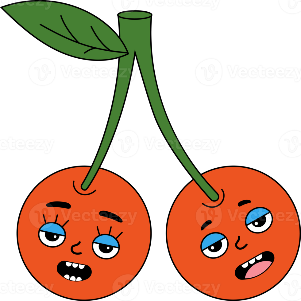 Groovy element funky cherries with funny faces png