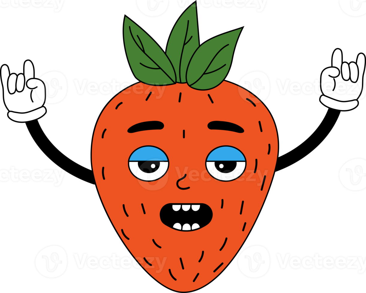 Funny cartoon character strawberrywith gloved hands png