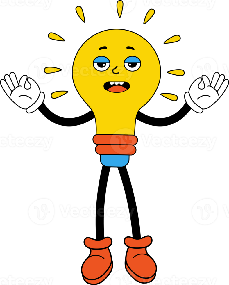 Funny cartoon character  light bulb with hands and feet png