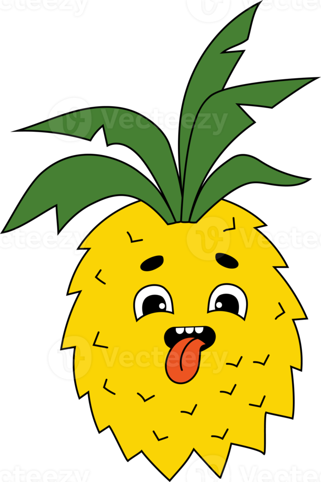 Funny cartoon character tongue sticking out pineapple png