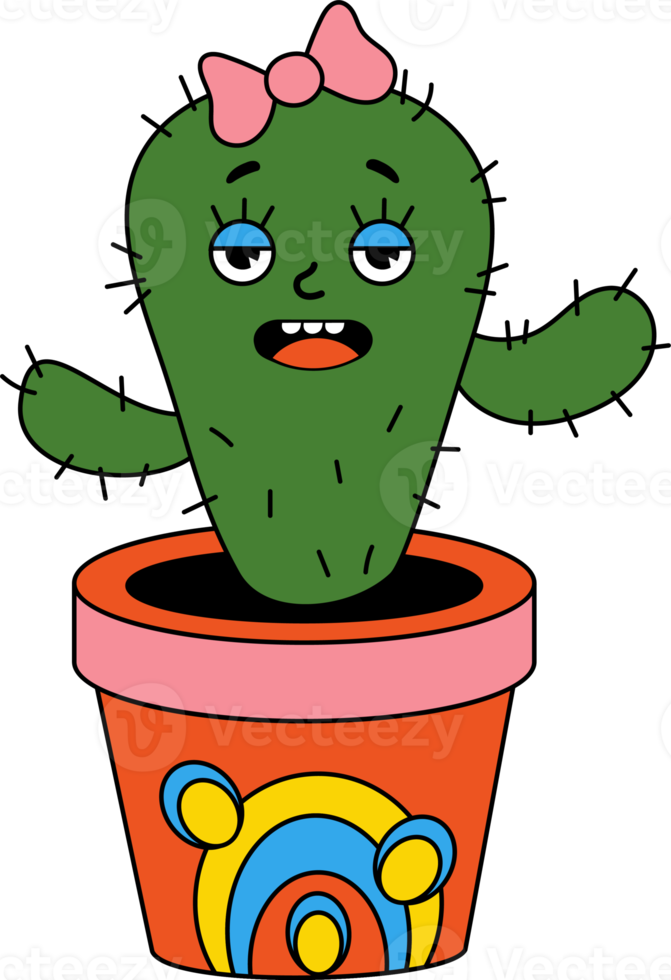 Groovy element funky cactus girl  in pot png