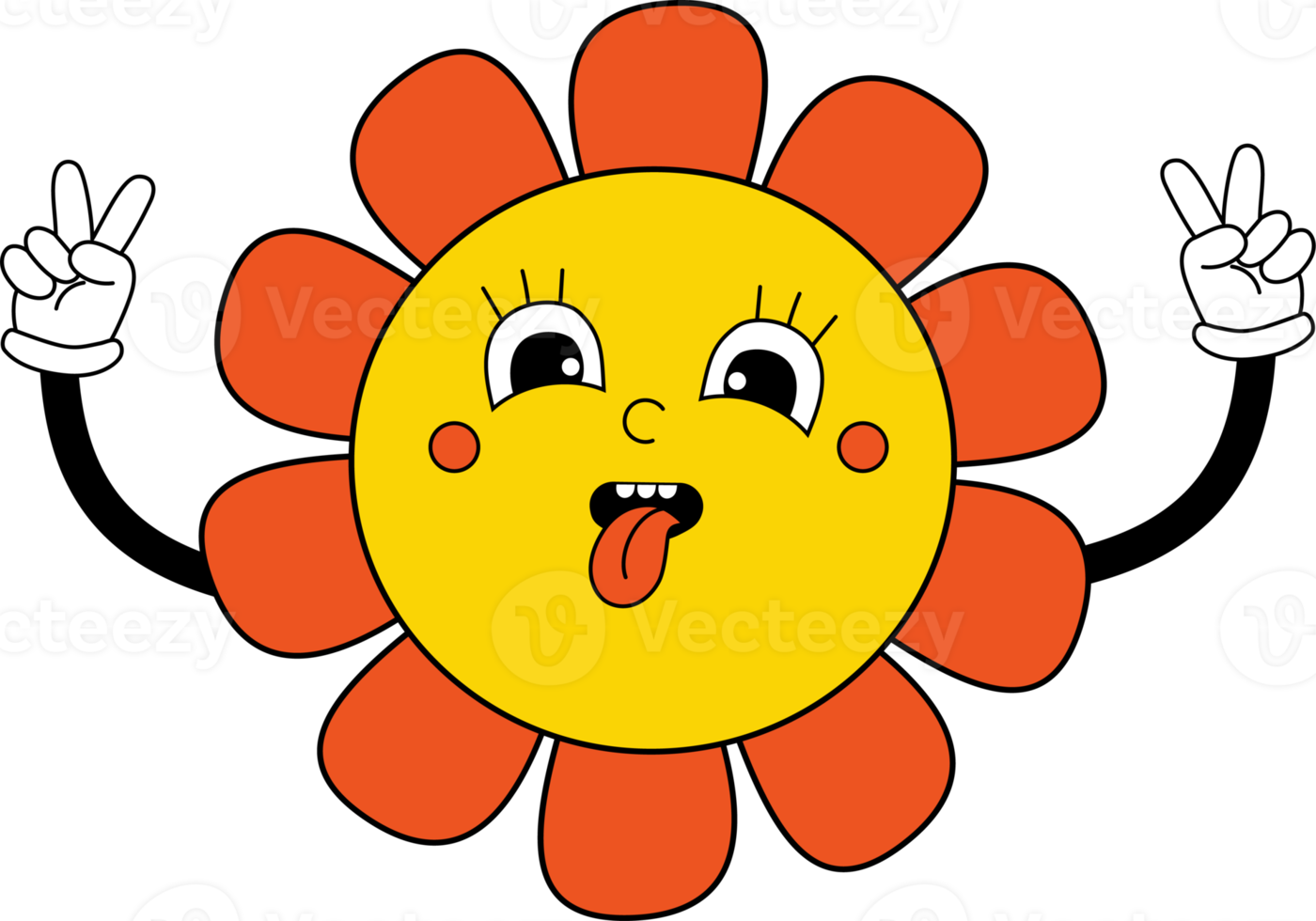 Funny cartoon character  Groovy   flower power  and hands with gloves. png