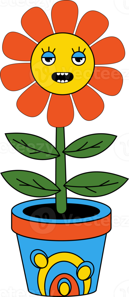 Funny cartoon character flower power in pot png