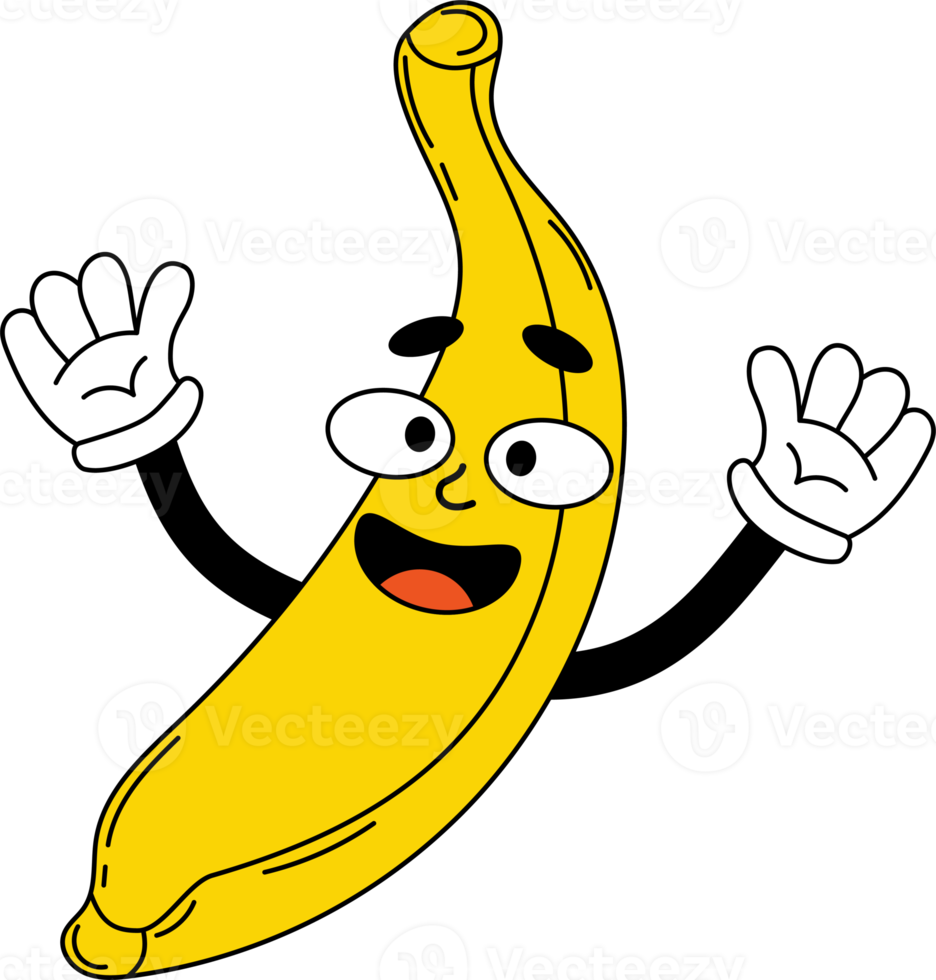 Funny cartoon character banana character with gloved hands png