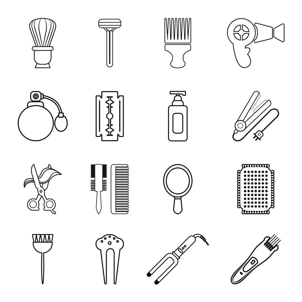 Hairdresser icons set, outline style vector