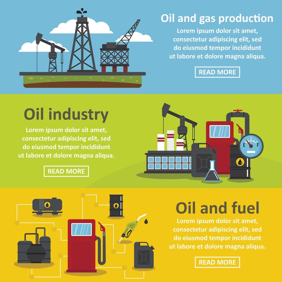 conjunto horizontal de banner de gas de la industria petrolera, estilo plano vector