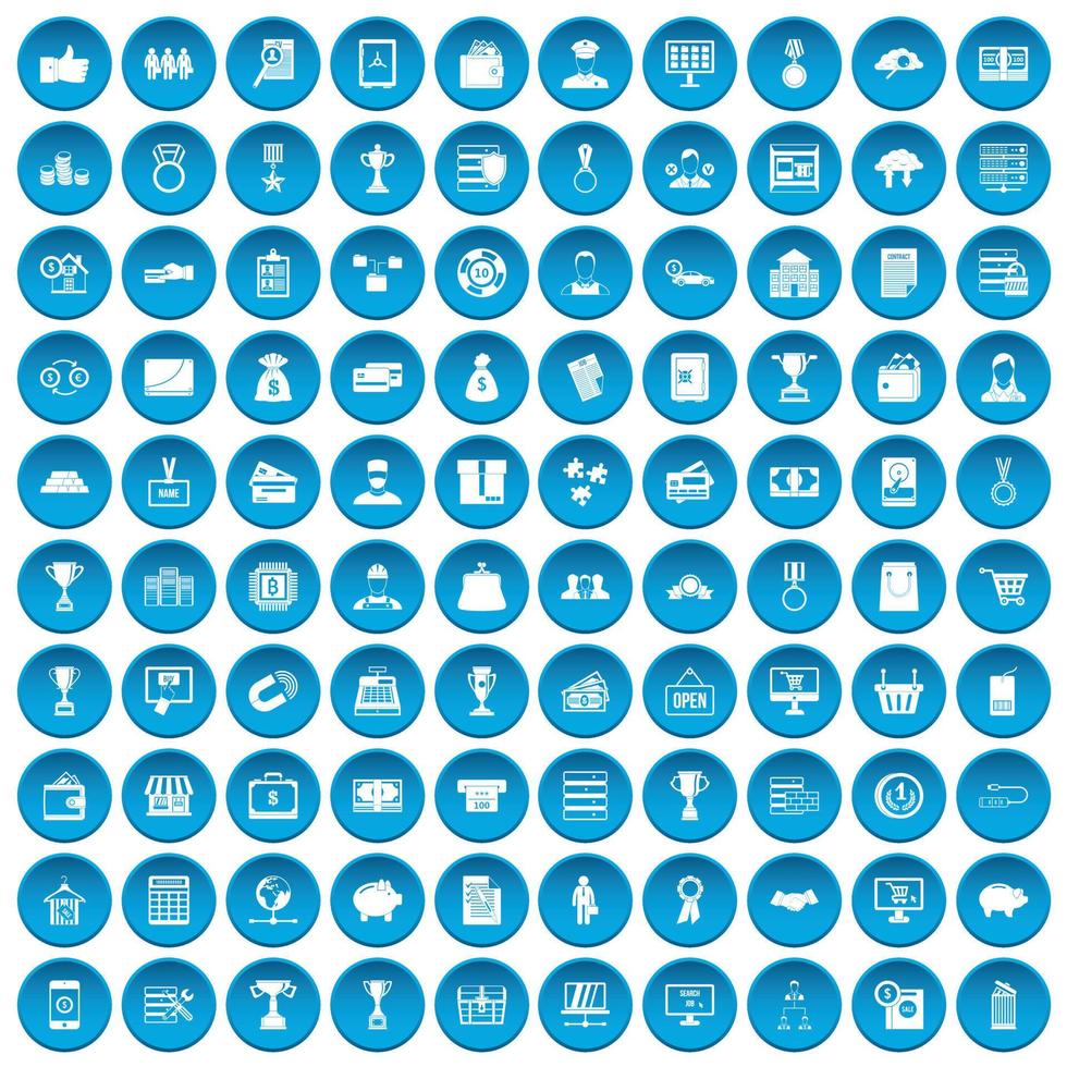 100 business icons set blue vector