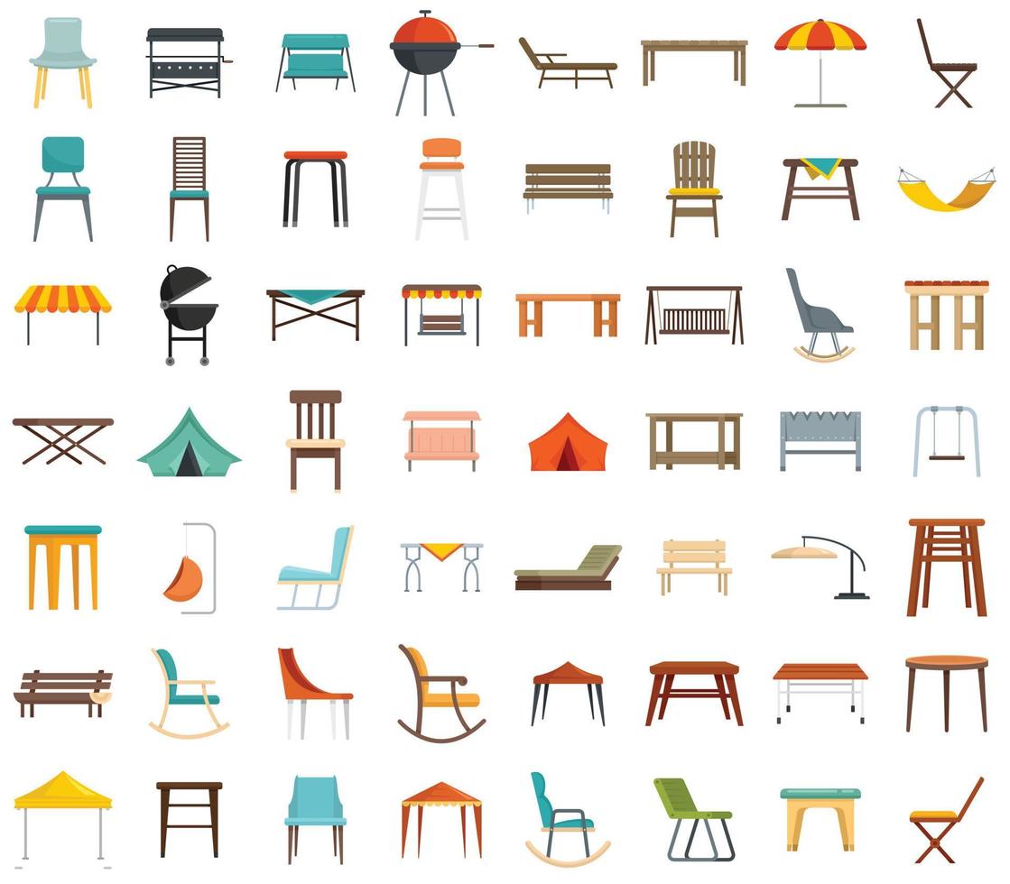 Garden furniture icons set flat vector isolated