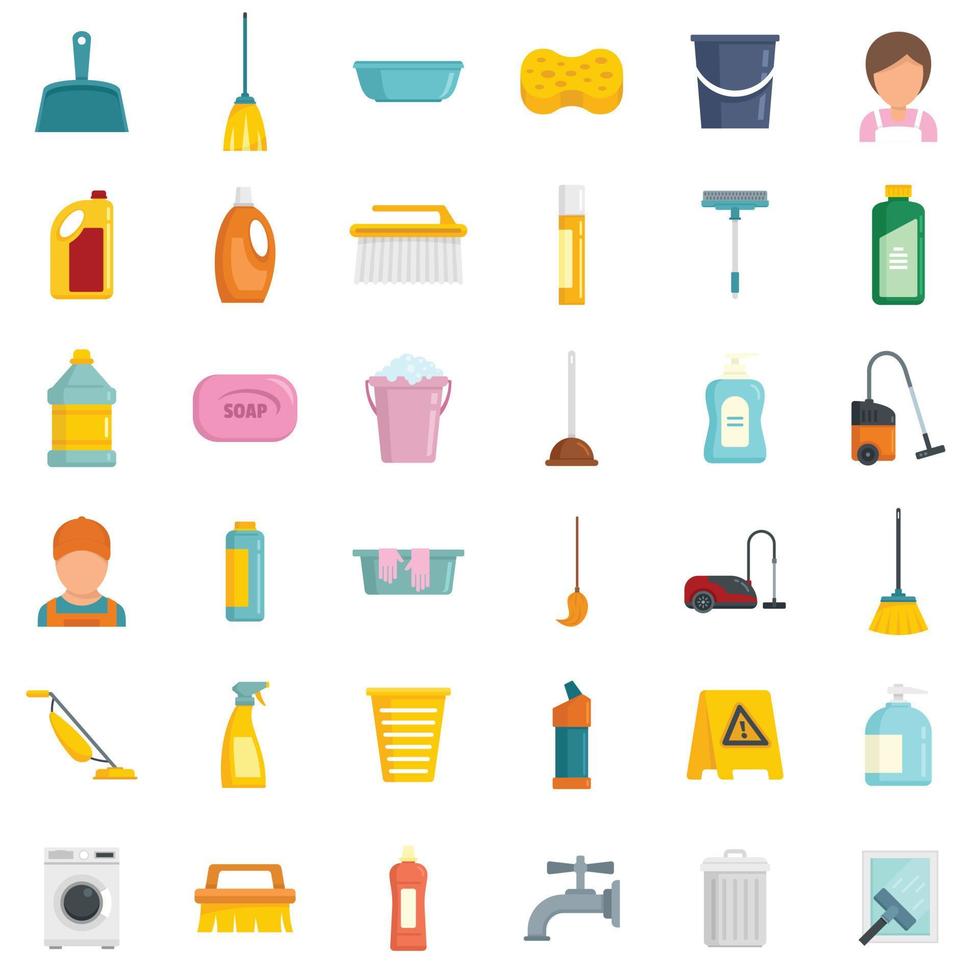 Cleaning services icons set flat vector isolated