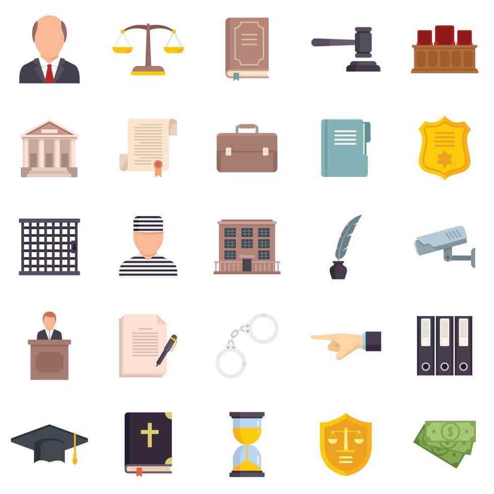 Prosecutor icons set flat vector isolated