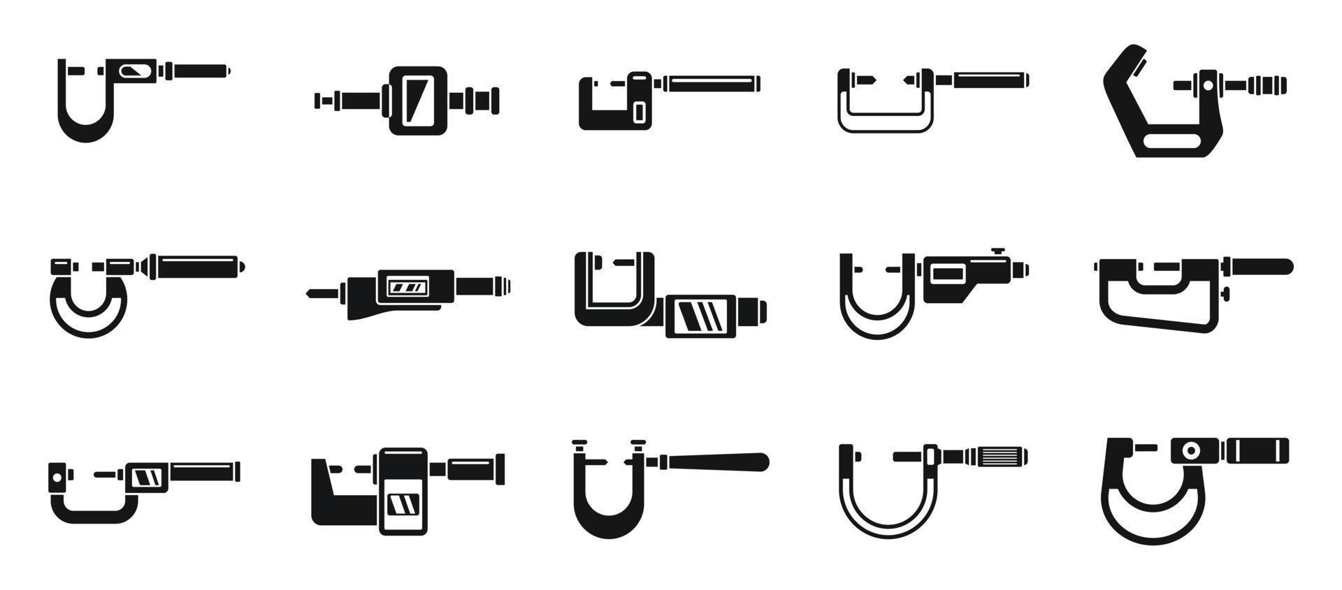 Engineering micrometer icons set simple vector. Industrial gauge vector