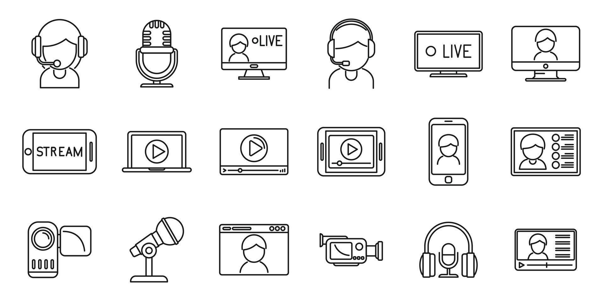 Live streaming icons set outline vector. Video stream vector