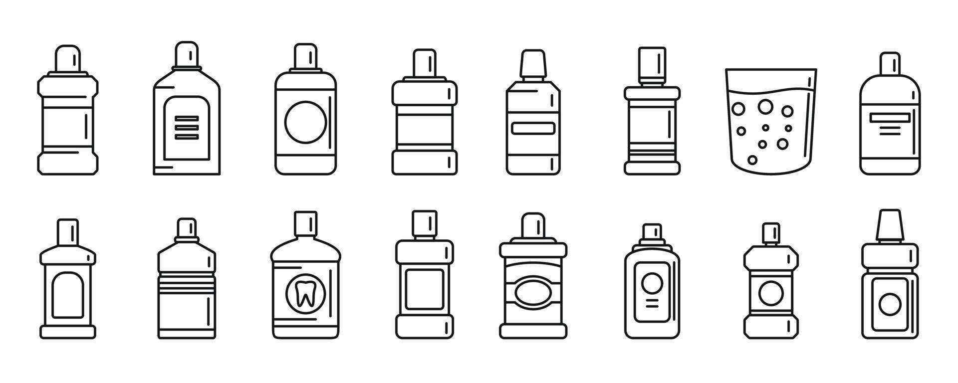 Tooth rinse icons set outline vector. Fresh breath vector