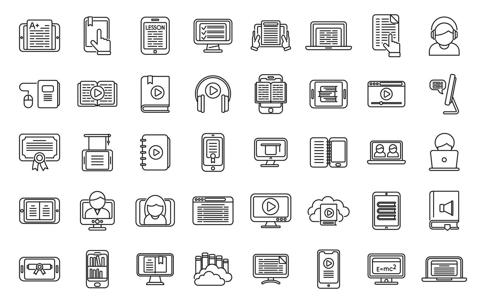 Online training icons set outline vector. Distance course vector