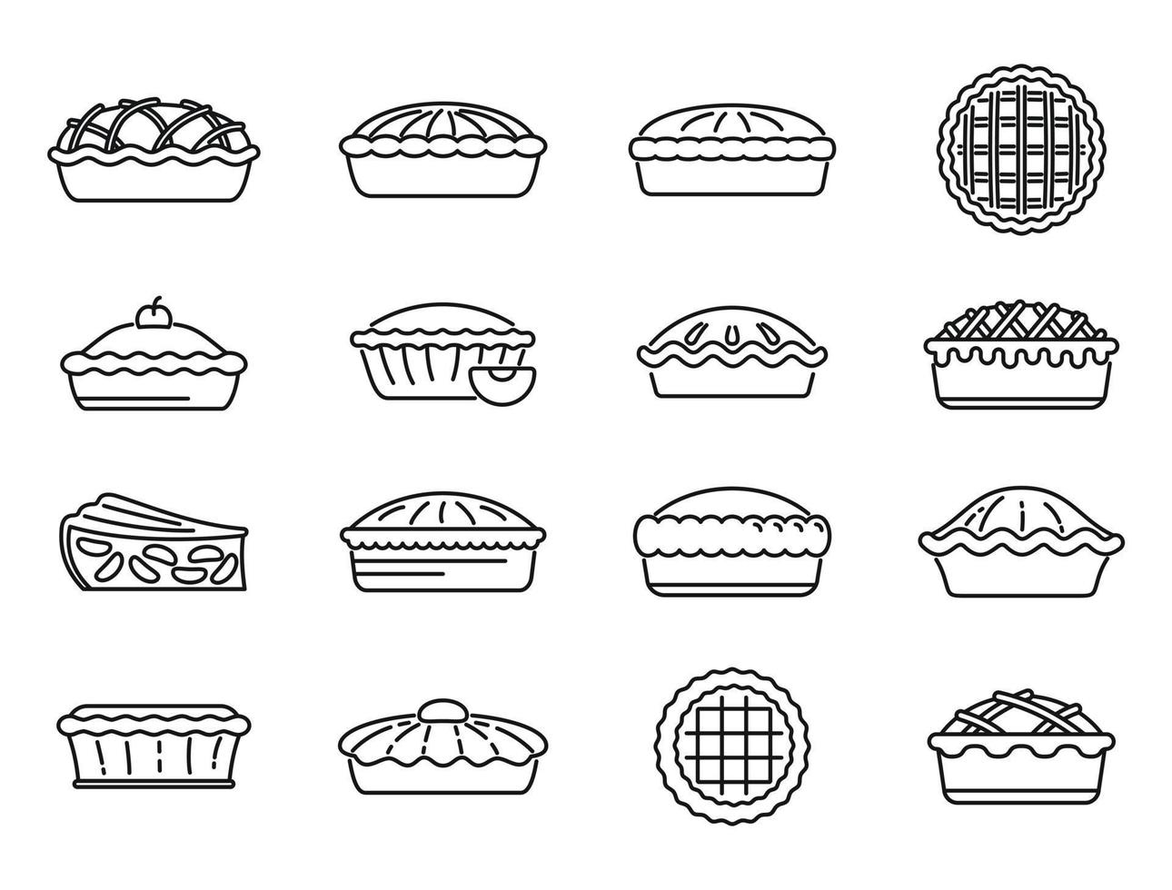 los iconos de pastel de manzana establecen el vector de contorno. postre de comida