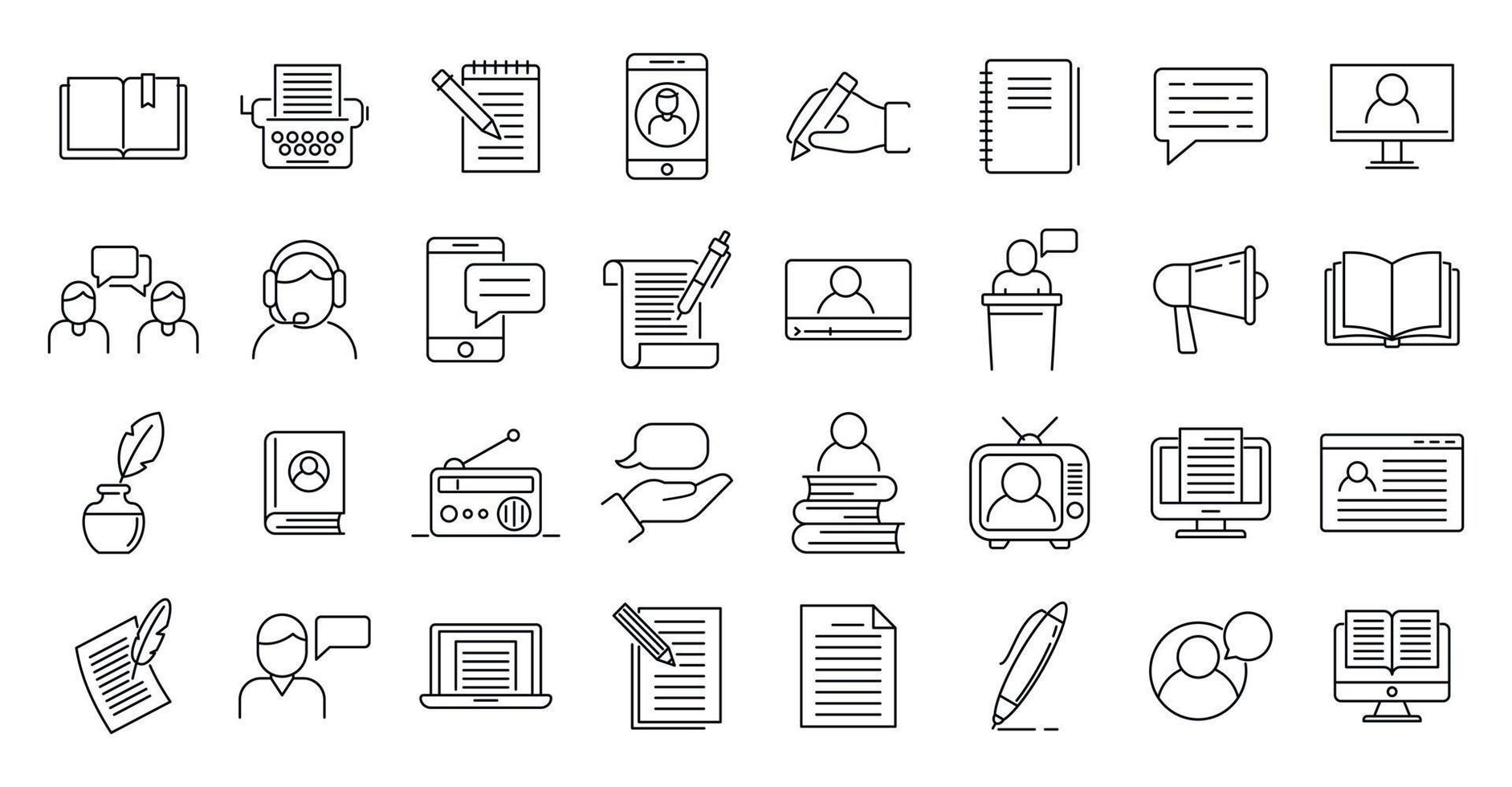 Storyteller icons set, outline style vector