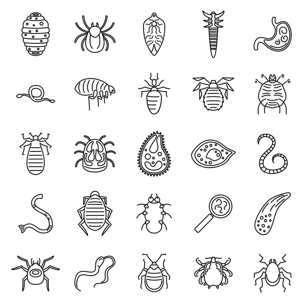 conjunto de iconos de insectos parásitos, estilo de esquema vector