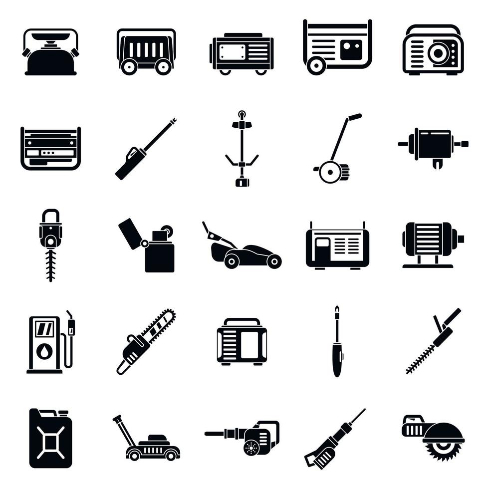 Garden gasoline tools icons set, simple style vector