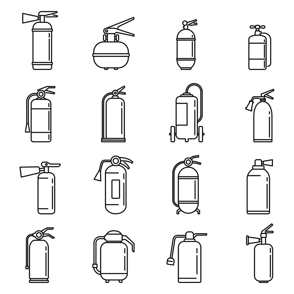 Alarm fire extinguisher icons set, outline style vector