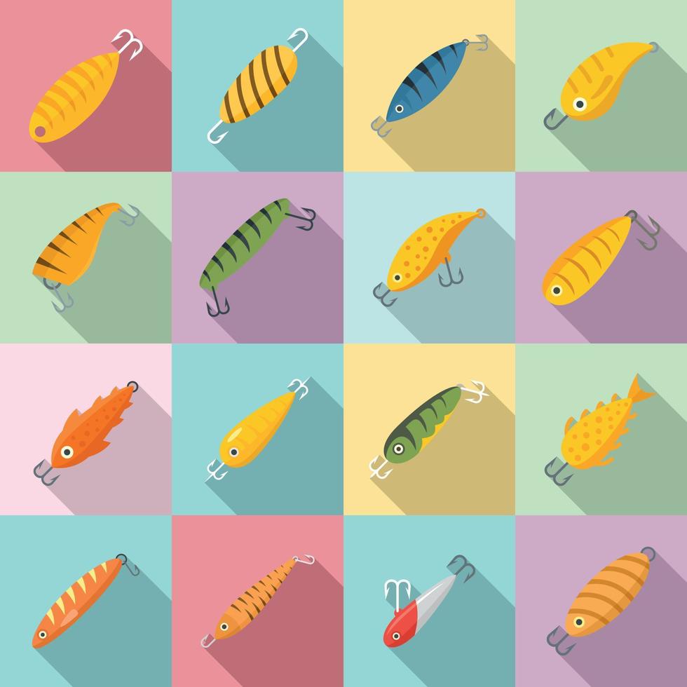 Fish bait icons set, flat style vector