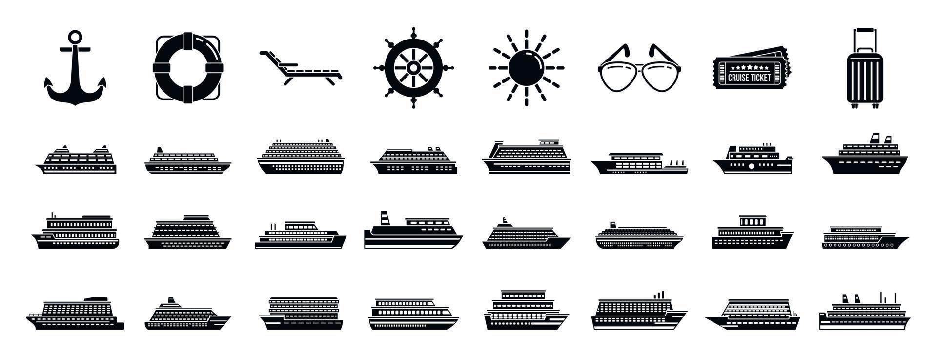 Cruise ship icons set, simple style vector