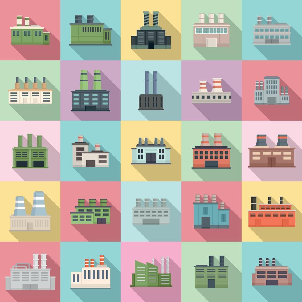 Recycle factory icons set, flat style vector