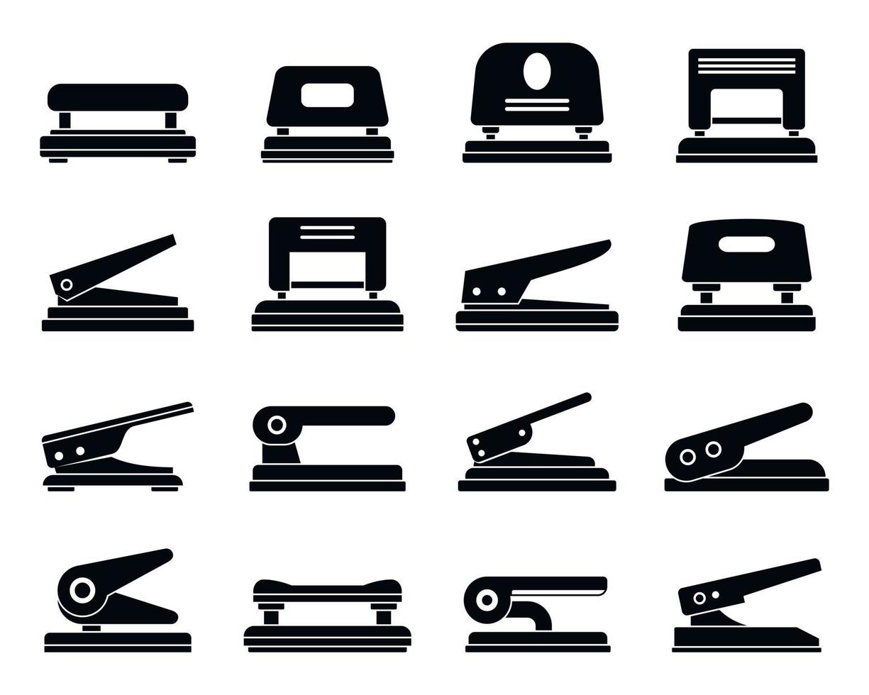 Hole puncher office icons set, simple style vector