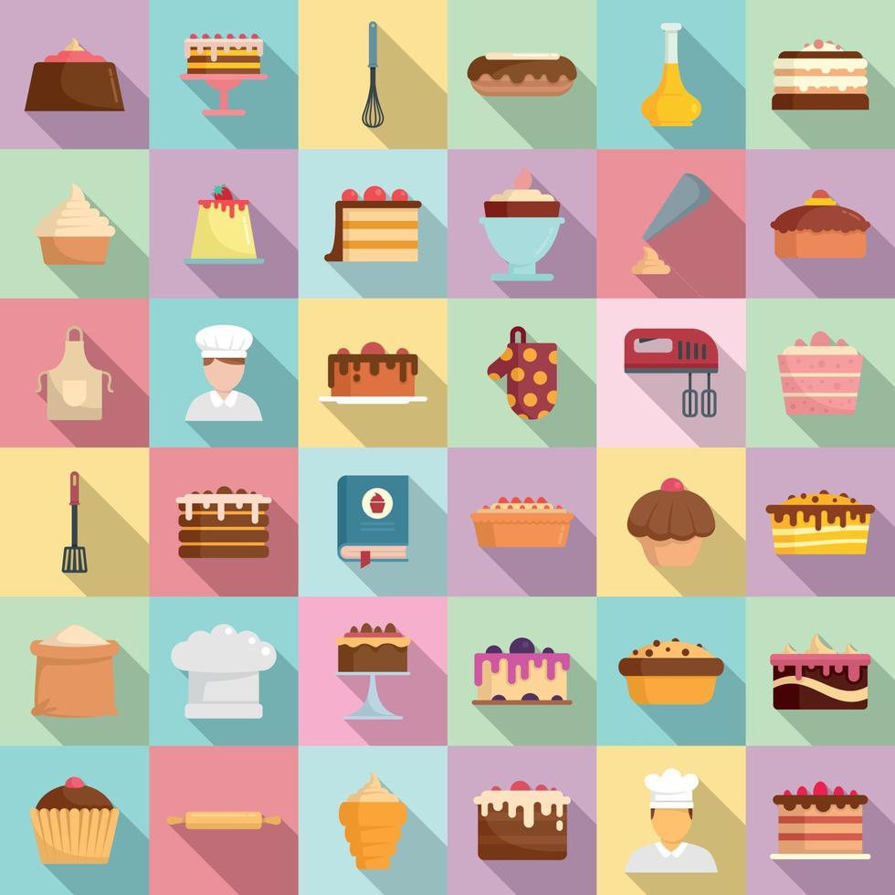 conjunto de iconos de pastelería, estilo plano vector