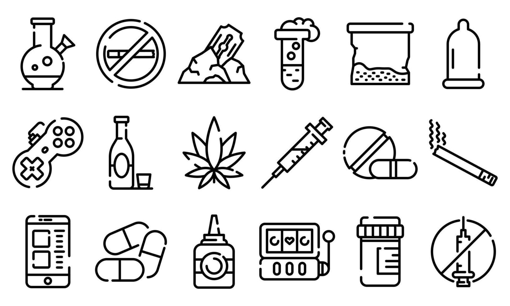 Addiction icons set, outline style vector