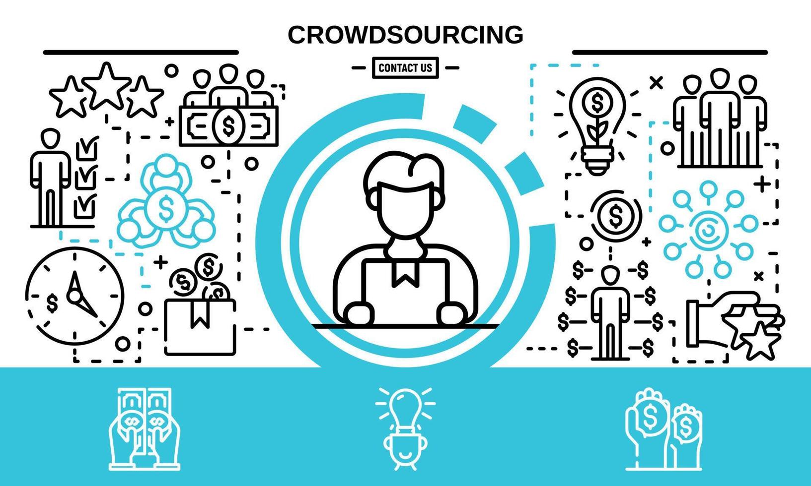 Crowdsourcing concept background, outline style vector