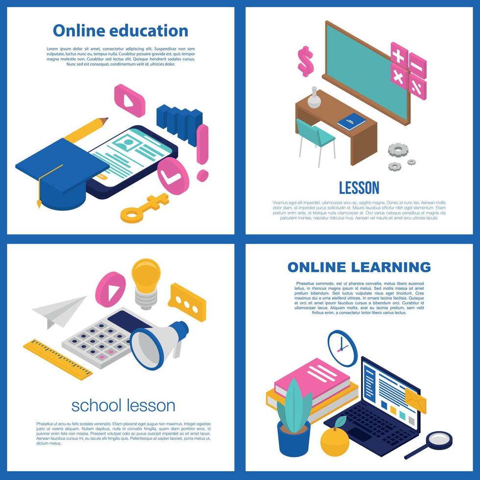 Lesson banner set, isometric style vector