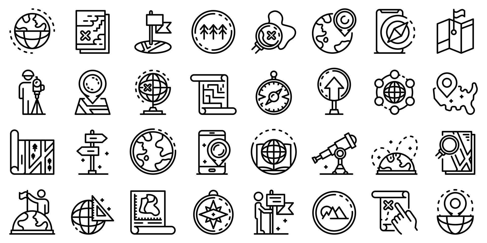 Cartographer icons set, outline style vector