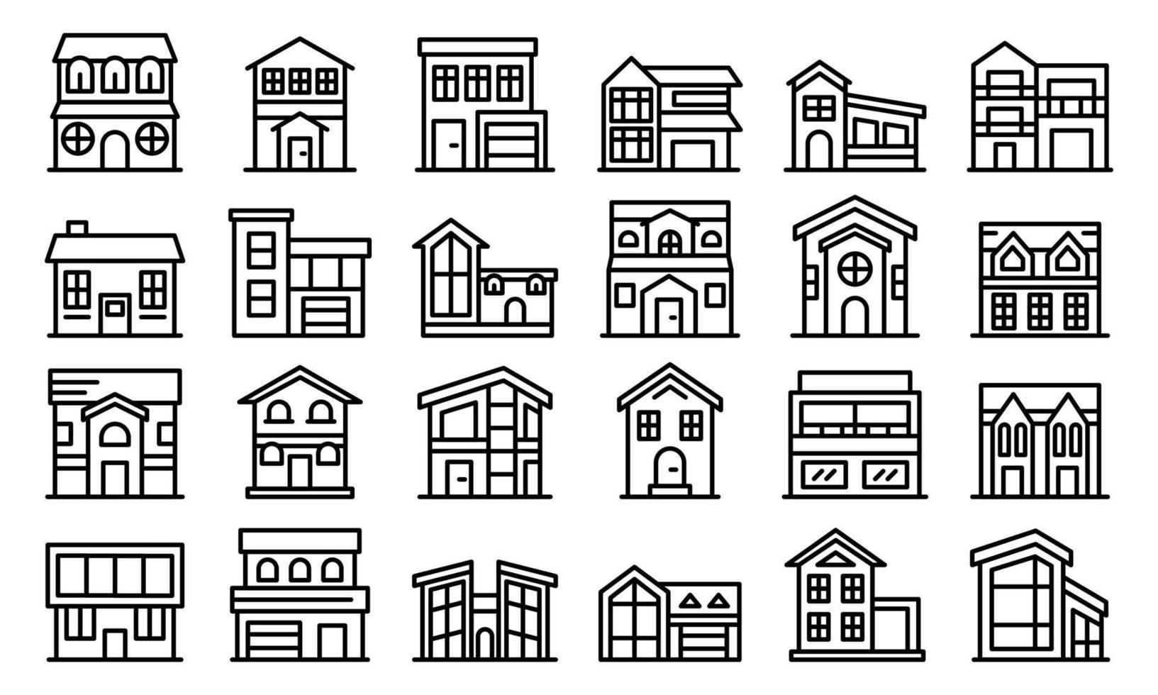 Cottage icons set, outline style vector