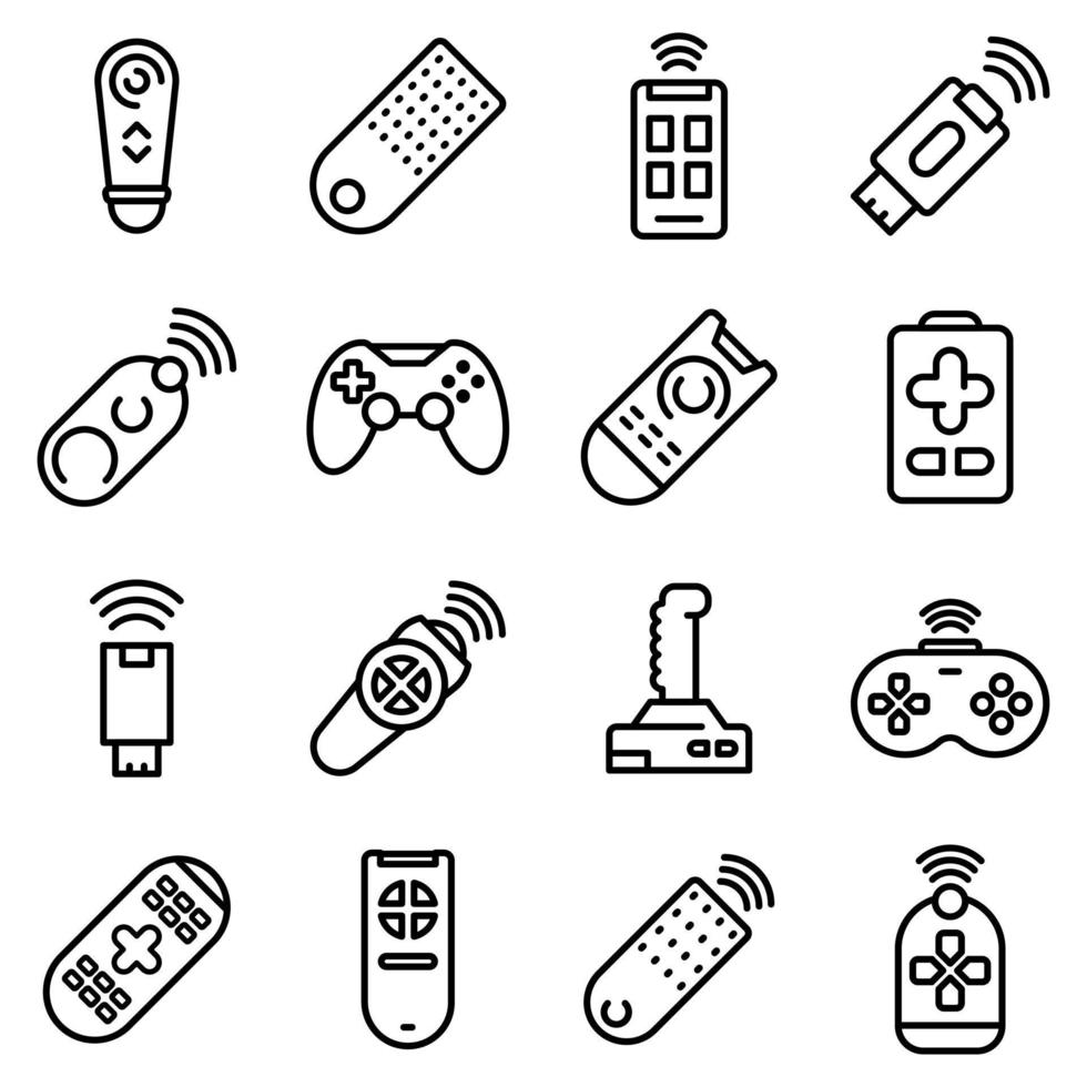 Remote control icons set, outline style vector