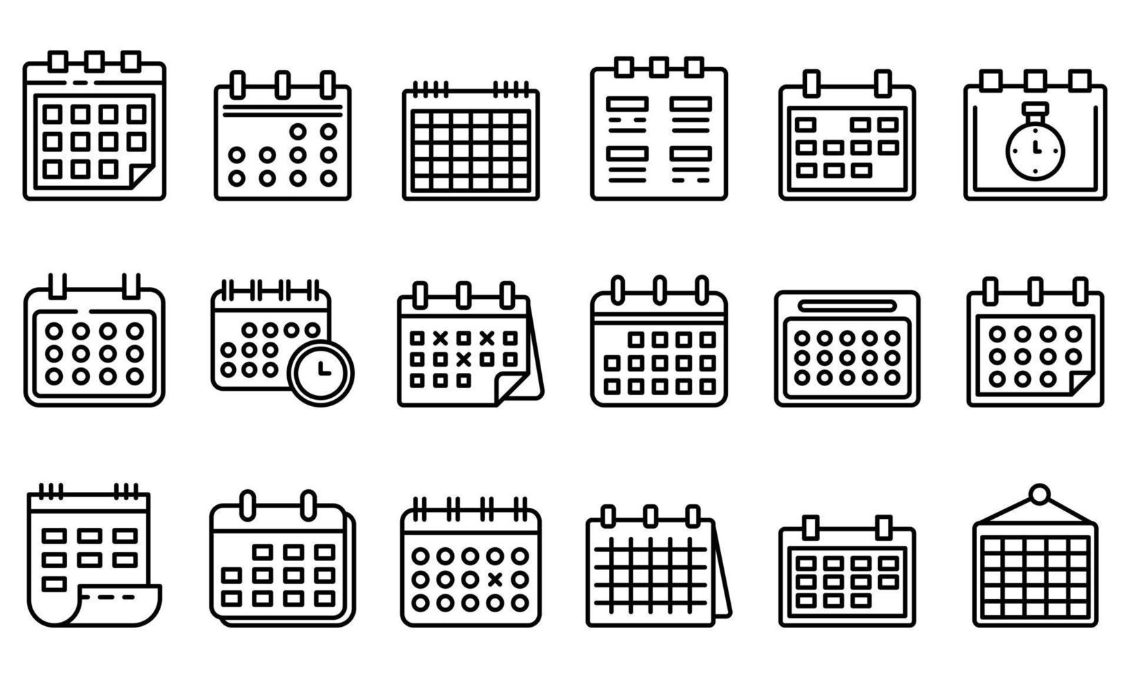 conjunto de iconos de calendario, estilo de esquema vector